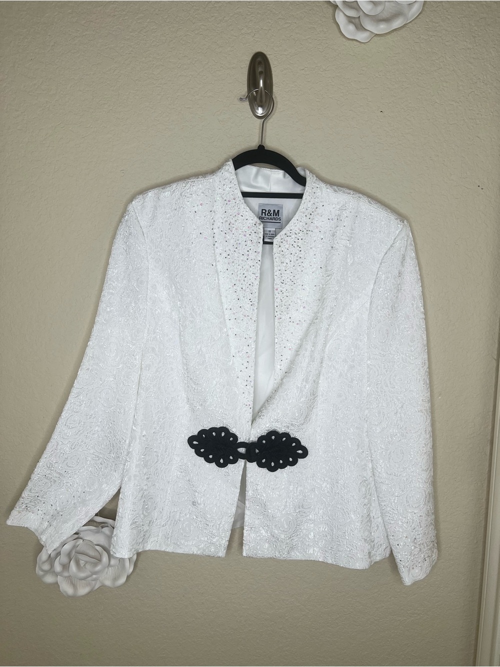 NTM R&M Richards White Beaded Jacquard Formal Blazer Jacket Sz 18 Wedding Church